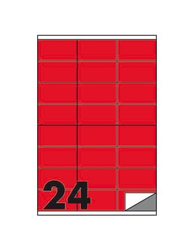 Etichette fluo permanenti Markin Copiatabu 70x36 mm in foglio A4 - 24 et./foglio rosso - conf. 100 fogli