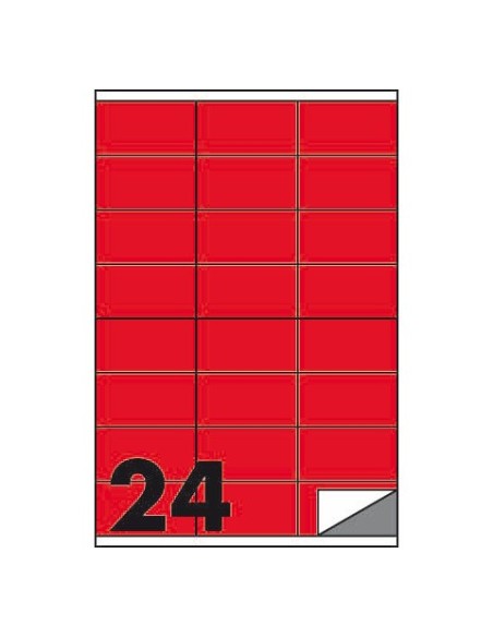 Etichette fluo permanenti Markin Copiatabu 70x36 mm in foglio A4 - 24 et./foglio rosso - conf. 100 fogli