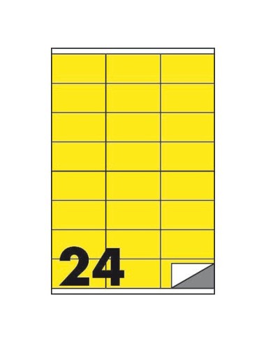 Etichette fluo permanenti Markin Copiatabu 70x36 mm in foglio A4 - 24 et./foglio giallo - conf. 100 fogli