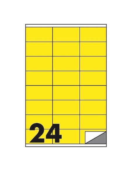 Etichette fluo permanenti Markin Copiatabu 70x36 mm in foglio A4 - 24 et./foglio giallo - conf. 100 fogli