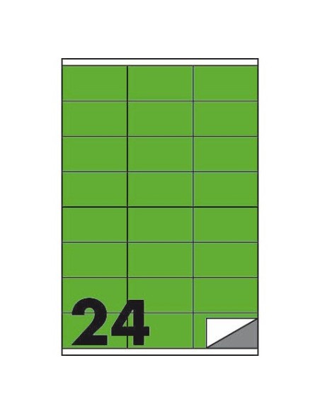 Etichette fluo permanenti Markin Copiatabu 70x36 mm in foglio A4 - 24 et./foglio verde - conf. 100 fogli