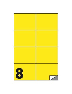 Etichette fluo permanenti Markin Copiatabu 105x74 mm in foglio A4 - 8 et./foglio giallo - conf. 100 fogli