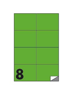 Etichette fluo permanenti Markin Copiatabu 105x74 mm in foglio A4 - 8 et./foglio verde - conf. 100 fogli