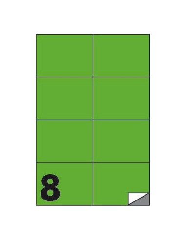 Etichette fluo permanenti Markin Copiatabu 105x74 mm in foglio A4 - 8 et./foglio verde - conf. 100 fogli