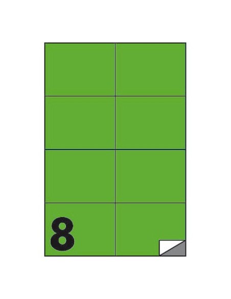 Etichette fluo permanenti Markin Copiatabu 105x74 mm in foglio A4 - 8 et./foglio verde - conf. 100 fogli