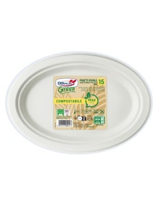 Piatti ovali in polpa Dopla Green Midi Pfas Free 260x195 mm bianco - Ø 260 mm - conf. 15 pz - 07776