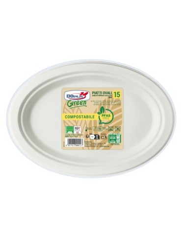 Piatti ovali in polpa Dopla Green Midi Pfas Free 260x195 mm bianco - Ø 260 mm - conf. 15 pz - 07776