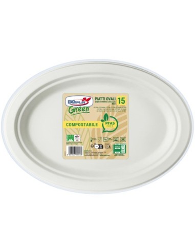 Piatti ovali bianchi in polpa Dopla Green Maxi Pfas Free 254x317 mm bianco - Ø 317 mm - conf. 15 pz - 07905