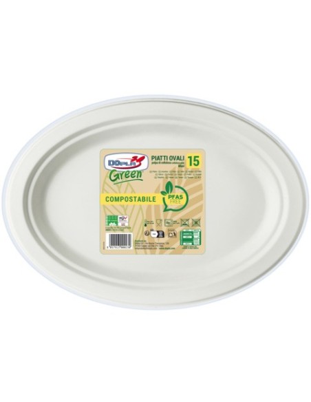 Piatti ovali bianchi in polpa Dopla Green Maxi Pfas Free 254x317 mm bianco - Ø 317 mm - conf. 15 pz - 07905