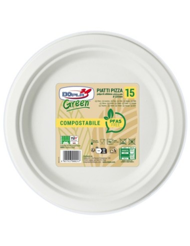 Piatti pizza in polpa Dopla Green Pfas Free bianco - Ø 320 mm - conf. 15 pz - 07906