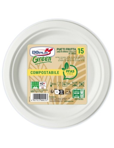 Piatti frutta in polpa Dopla Green Pfas Free bianco - Ø 170 mm - conf. 15 pz - 07903