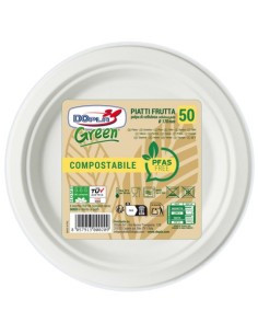 Piatti frutta in polpa Dopla Green Pfas Free bianco - Ø 170 mm - conf. 50 pz - 07904