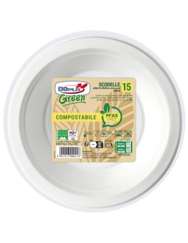 Scodelle in polpa bianche Dopla Green Pfas Free 450 ml - Ø 175 mm - conf. 15 pz - 07775
