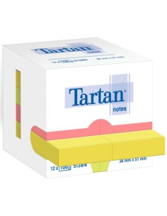 Foglietti riposizionabili Tartan™ Notes 51x38 mm colori assortiti neon - conf. 12 blocchetti da 100 ff - 5138N