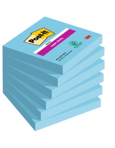 Foglietti riposizionabili Post-it® Super Sticky 76x76 mm - blu - conf. 6 blocchetti da 90 ff - 654-6SS-BLU