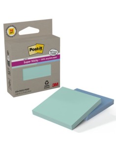 Foglietti riposizionabili Post-it® Super Sticky in carta riciclata 76x76 mm - menta e blu - conf. 2 blocch/70 ff