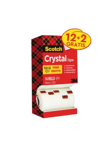 Nastro adesivo Scotch® Crystal trasparente - 19 mm x 33 mm -  Value Pack 12+2 GRATIS - 6-1933R14