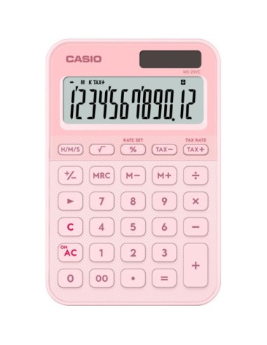 Calcolatrice da tavolo Casio solare o a batteria - display 12 cifre - rosa MS-20YC-LP-W-EP