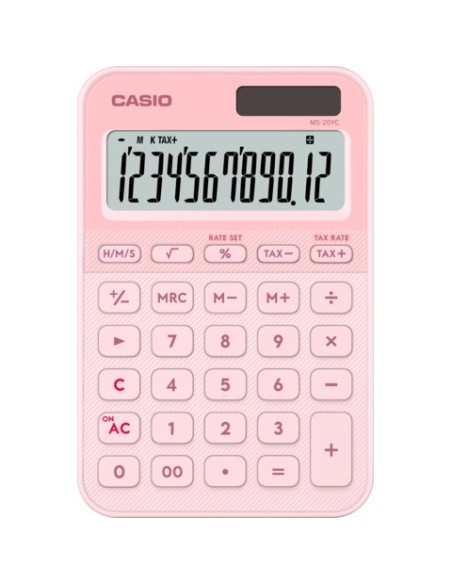 Calcolatrice da tavolo Casio solare o a batteria - display 12 cifre - rosa MS-20YC-LP-W-EP