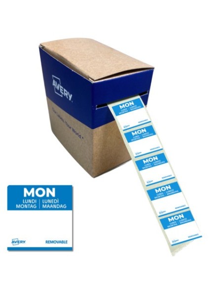 Etichette removibili per tracciabilità alimentare giornaliere Avery 25x25 mm - lun/azzurro conf. 1000 pz DLSMONREV-1000