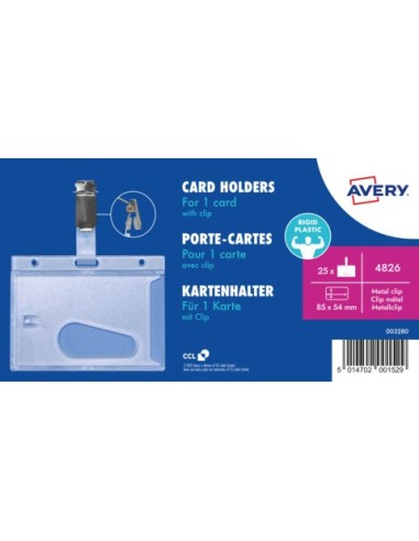 Porta Badge di sicurezza rigidi con clip Avery 54x85 mm - trasparente - conf. 25 pz - 4826