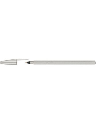 Penna a sfera con cappuccio BIC Cristal Glacé punta M 1 mm - inchiostro nero - colore fusto argento - 302533