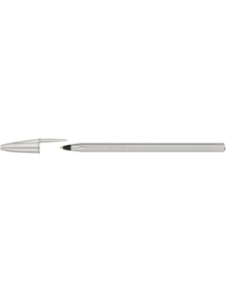 Penna a sfera con cappuccio BIC Cristal Glacé punta M 1 mm - inchiostro nero - colore fusto argento - 302533
