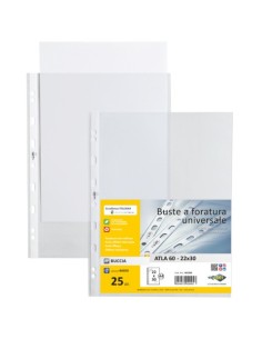 Buste a perforazione universale Sei Rota Atla 22x30 cm in PP basso spessore - finitura goffrata - conf. 25 pz - 662206