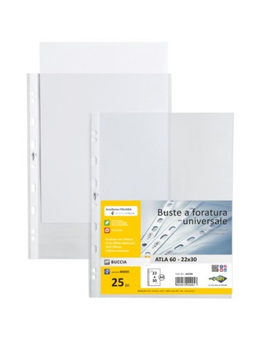 Buste a perforazione universale Sei Rota Atla 22x30 cm in PP basso spessore - finitura goffrata - conf. 25 pz - 662206