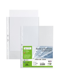 Buste a perforazione universale Sei Rota Atla 22x30 cm in PP basso spessore - finitura liscia - conf. 25 pz - 662203