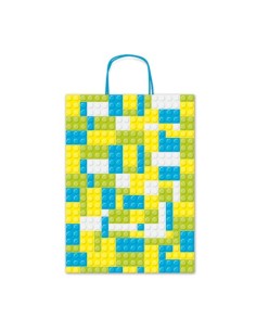 Borsa shopper Rex-Sadoch Allegra Mattoncini su kraft bianco - 26x12x36 cm azzurro/verde - conf. 25 pz - SDF26-275J