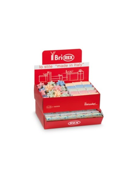 Espositore 100 fogli carta regalo raso + 50 stelle + 30 rocchetti Bri Rex fantasia papaveri e fiordalisi -