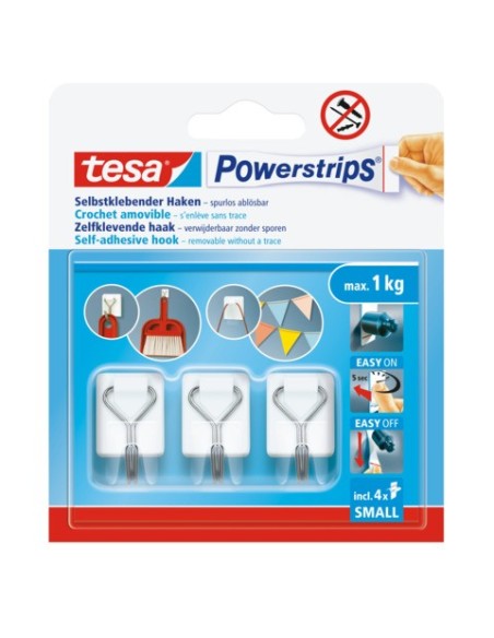 Ganci autoadesivi in filo metallico Tesa Powerstrips S bianco - conf. 3 pz - 57615-00001-00