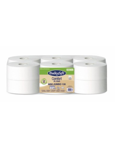 Carta igienica Bulkysoft Comfort Mini Jumbo 130 mt de-inked bianca conf. 12 pz 2 veli - 65906