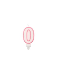 Candelina Party Go bianco e rosa H.6 cm n° 0 EA0194