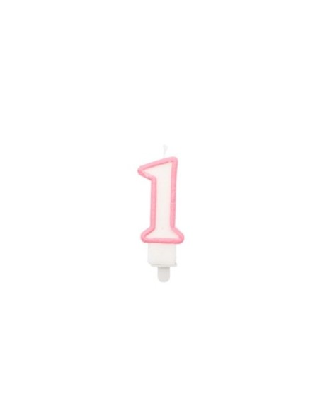 Candelina Party Go bianco e rosa H.6 cm n° 1 EA0195