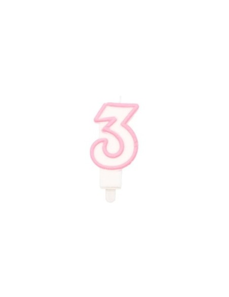 Candelina Party Go bianco e rosa H.6 cm n° 3 EA0197