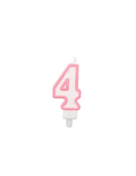 Candelina Party Go bianco e rosa H.6 cm n° 4 EA0198
