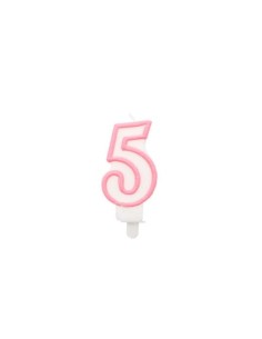 Candelina Party Go bianco e rosa H.6 cm n° 5 EA0199