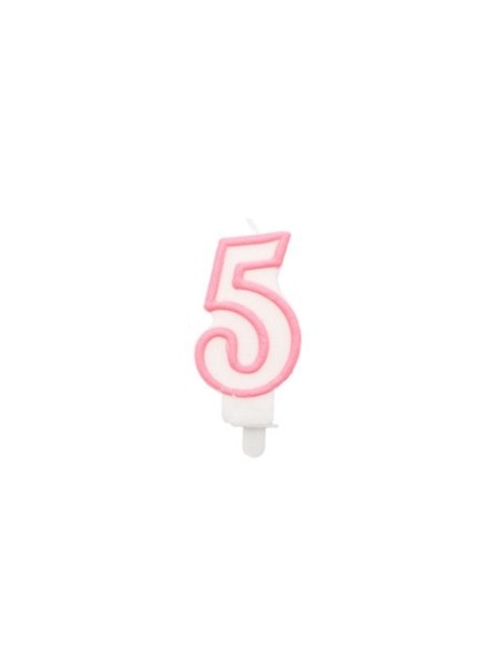 Candelina Party Go bianco e rosa H.6 cm n° 5 EA0199