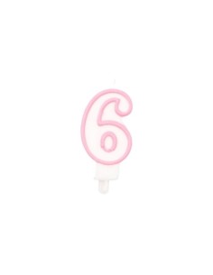 Candelina Party Go bianco e rosa H.6 cm n° 6 EA0200