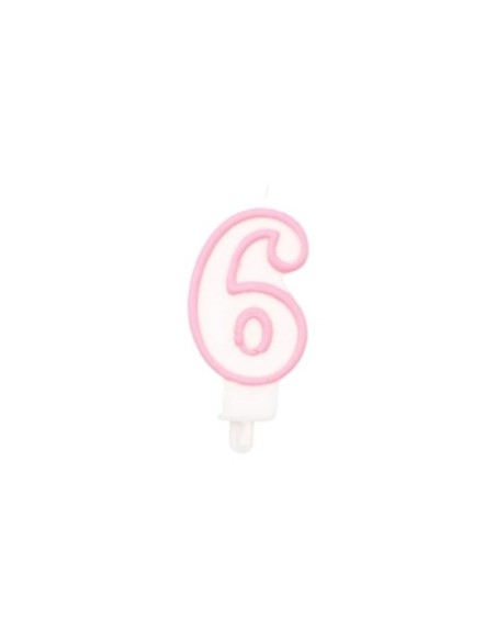 Candelina Party Go bianco e rosa H.6 cm n° 6 EA0200