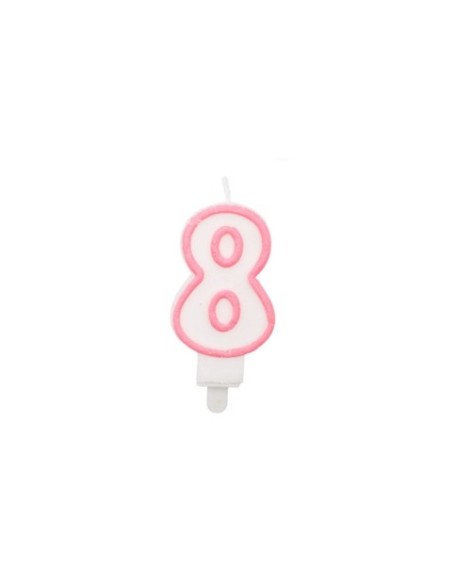 Candelina Party Go bianco e rosa H.6 cm n° 8 EA0202