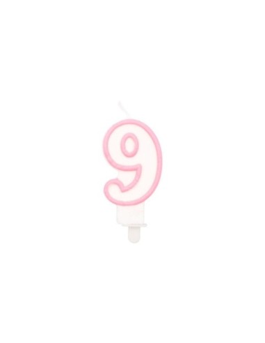 Candelina Party Go bianco e rosa H.6 cm n° 9 EA0203