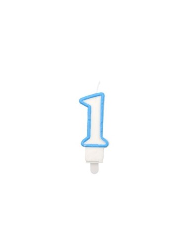 Candelina Party Go bianco e azzurro H.6 cm n° 1 EA0205