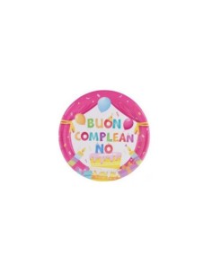 Piatti in carta Party Go Buon Compleanno rosa 18 cm - conf. 8 pz - AA0093-T
