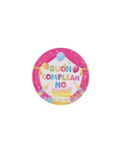 Piatti in carta Party Go Buon Compleanno rosa conf. 6 pz 23 cm AA0076-T