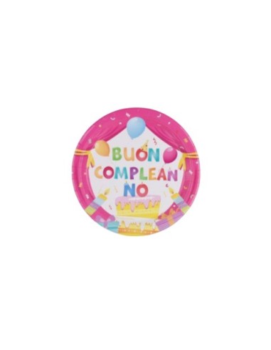 Piatti in carta Party Go Buon Compleanno rosa conf. 6 pz 23 cm AA0076-T