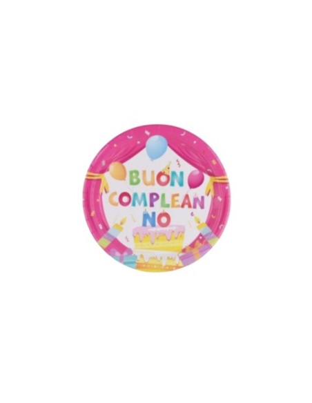 Piatti in carta Party Go Buon Compleanno rosa conf. 6 pz 23 cm AA0076-T