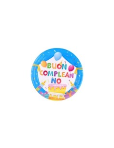 Piatti di carta Party Go Buon Compleanno azzurri conf. 6 pz 23 cm AC0070-T